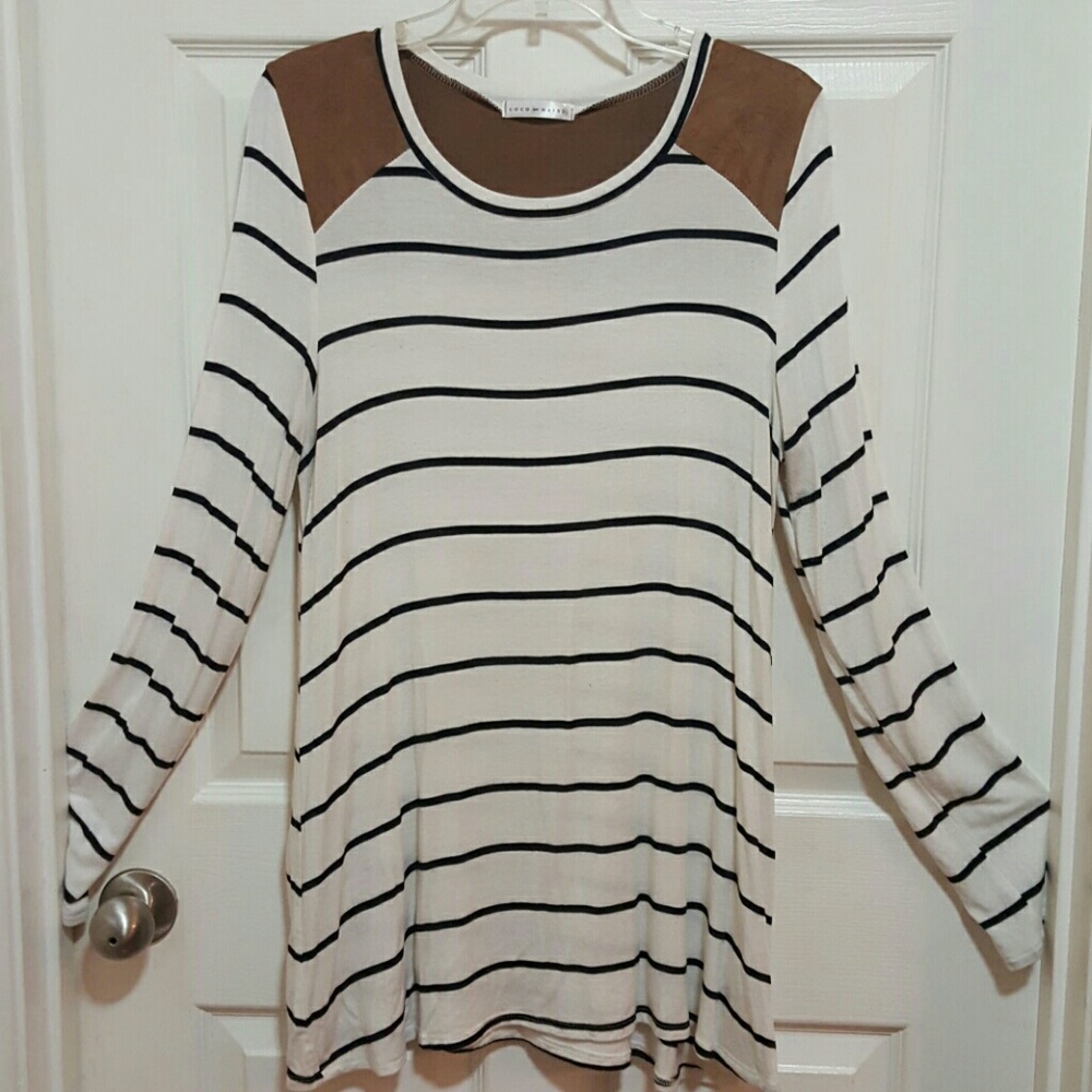 Suede look shoulder accent striped tunic